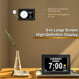 CAZOKASI 8inch Extra Large Impaired Vision Digital Alarm Clock with Day and Time for Elderly Calendar Clock No Battery Plug-in Power Outage Memory DST Auto Dimmable Clock