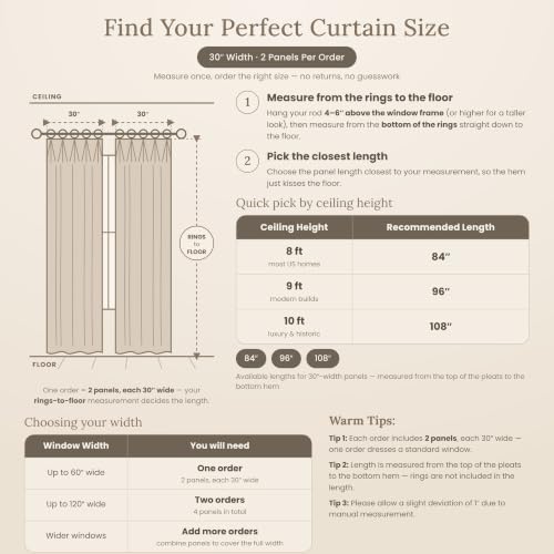 DrapePalette - Linen Blend Pinch Pleated Curtains 96 Inches Long for Living Room, Bedroom, Dining Room, Light Filtering Curtains 2 Panels Set, Modern Floral Printed Design, Antique White 30" W x 96" L