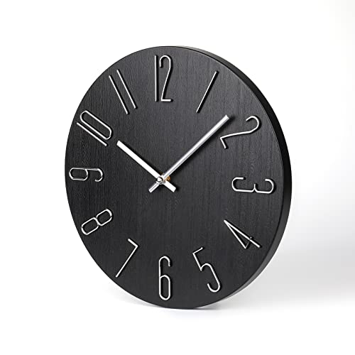 jomparis Black Wall Clock Modern Style Plastic Wooden Wall Clocks Decor 12 Inch Silent Non-Ticking for Office Home Bedroom