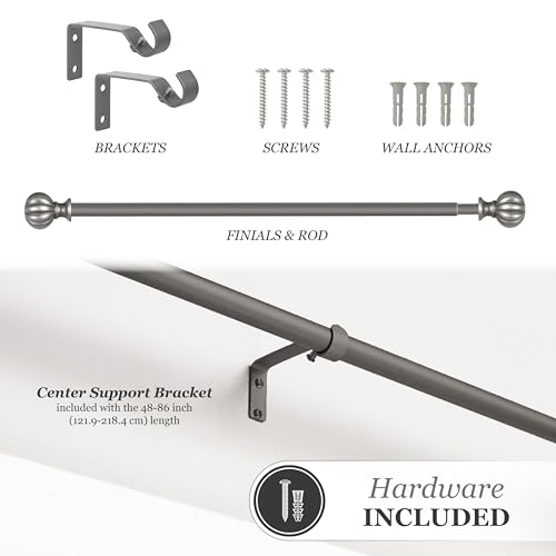 Kenney - 71631 Rachel Standard Decorative Window Curtain Rod, 28 to 48-Inch, Italian Pewter