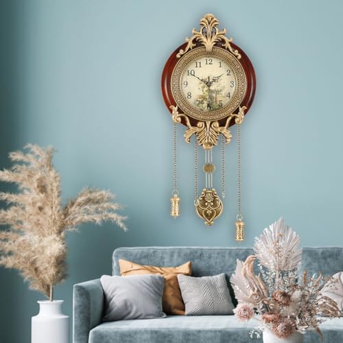 Aero Snail Dia 9-inch Retro Style Vintage Wood Indoor Wall Clock with Swinging Pendulum (Requires 2 AA Batteries for Clock Hands and Pendulum)