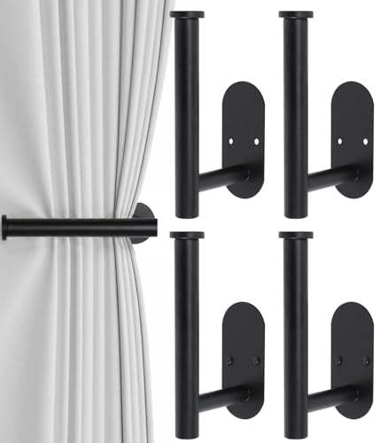 4pcs Curtain Holdbacks, Screw-in Curtain Tiebacks Curtain Tie Backs Curtain Holders for Wall Mounted Curtain Pull Backs for Drapes, Curtain Side Holders Hooks, 304 Stainless Steels, Black
