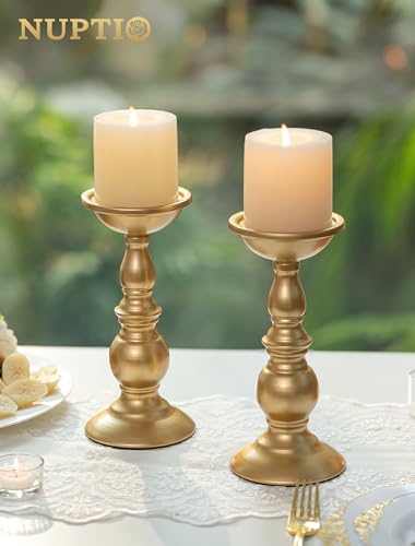 NUPTIO Gold Pillar Candle Holder: Brass Tall Stand for 3" Candles