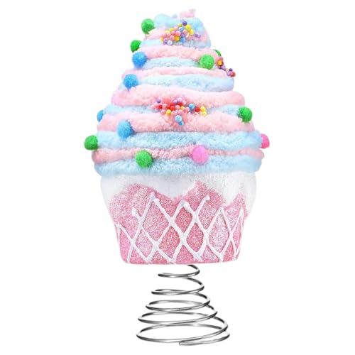 Candy Tree Topper Pastel Dessert Cupcake with Sturdy Spiral Bracket Tree Topper Ornament for Christmas Decorations Holiday Party Home Festive Decor