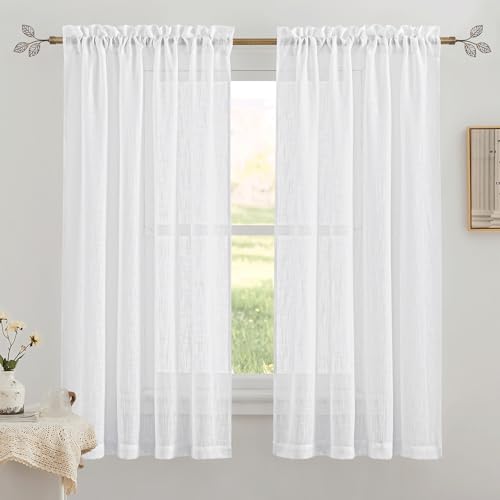 RYB HOME Brass Curtain Rod 1 Inch Diameter with Vivid Leaf Finials Telescoping Single Rod for Kitchen Living Room Bedroom Window Adjustable Length from 48 to 86 Inch, Antique Brass