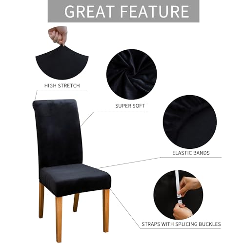 FORCHEER Velvet Dining Room Chair Covers Set of 6 Black Stretch Kitchen Chair Slipcovers Washable Removable