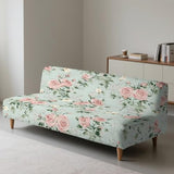 Pink Rose Futon Couch Cover Full Size Light Green Couch Slipcovers Without Armrest Easy Going Stretch Sofa Covers for Living Room