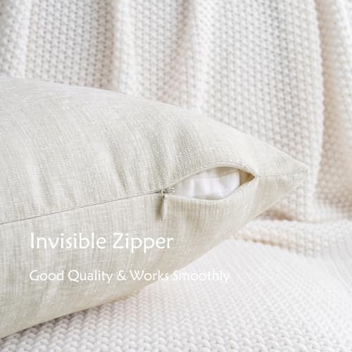 HWY 50 Throw Pillow Cover 20x20 Inch Soft Chenille Cream White Pack of 2