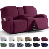 KinCam Loveseat Recliner Covers with Middle Console Slipcover, Recliner Sofa Covers 2 Seat Couch Cover Stripe Jacquard Furniture Protector Covers with Elastic Bottom for Kids, Pets (Burgundy)