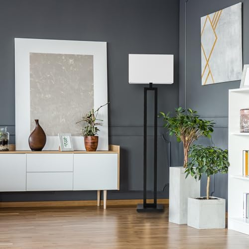 Globe Electric 67046 58" Floor Lamp, Matte Black Finish, White Linen Rectangular Shade, Modern Geometric Cutout Design, E26 Base