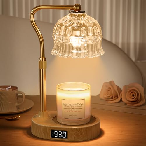 Candle Warmer Lamp with Timer | Adjustable Height & Dimmable | Base Control with GU10 Heating Bulb | Stylish Flameless Wax Melter for Large Jar Candles | Ideal Gift for Home Room Decor