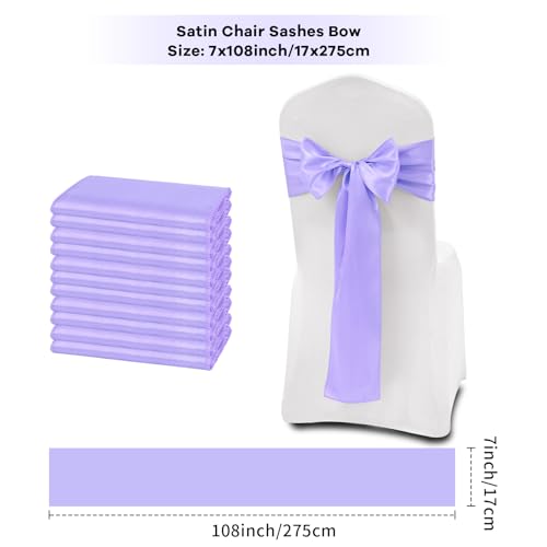 120 PCS Lavender Purple 7x108 Inch Satin Chair Sashes Bows Universal Chair Cover Wedding Birthday Party Celebration Hotel Event Decorations Universal Decorative Strap