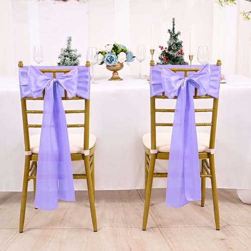 120 PCS Lavender Purple 7x108 Inch Satin Chair Sashes Bows Universal Chair Cover Wedding Birthday Party Celebration Hotel Event Decorations Universal Decorative Strap
