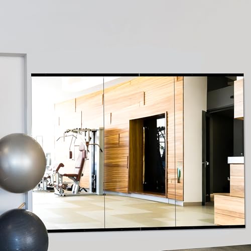 TRAHOME Home Gym Mirror for Wall,48x24x3PCS Full Length,Glass Frameless Body Large Mirror for Home Gym,Workout,Bedroom,Garage(Black)