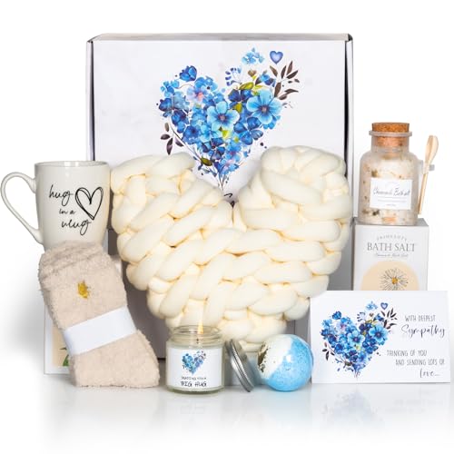PuGez Sympathy Gift Baskets, Condolences Gifts for Bereavement Grief - Sorry for Your Loss of Loved One/Mom/Dad/Husband, Thinking of You Box, Grieving Care Package for Women Men Friends(Ivory Pillow)