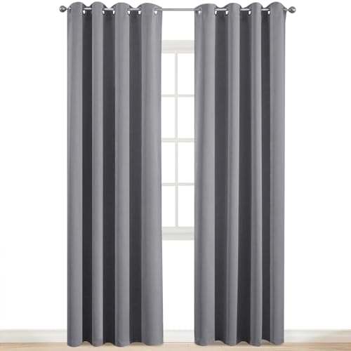 Yakamok Room Darkening Gray Blackout Curtains 84 Inch Long Light Blocking Thermal Insulated Window Treatment Grommet Drapes for Bedroom Living Room, 52W x 84L, Grey Curtains, 2 Panels
