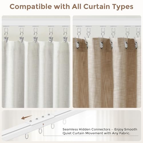 Ceiling Curtain Track 6–9 ft White - Heavy Duty Ceiling/Wall Mount Curtain Rail/Rod System, 30 Quiet-Glide Rollers, 30 Hooks, 30 Clips, Room Divider for Living Room, Bathroom or Hospital