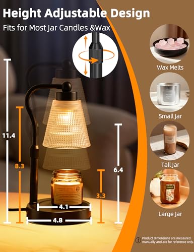 Candle Warmer Lamp for Jar Candles, Height Adjustable & Dimmable with 2/4/8H Timer, 2*50W Halogen Wax Melter Warmer for Home Office Décor, Flameless & Smokeless, Gift for Women Mom, Black-White/2 Pack