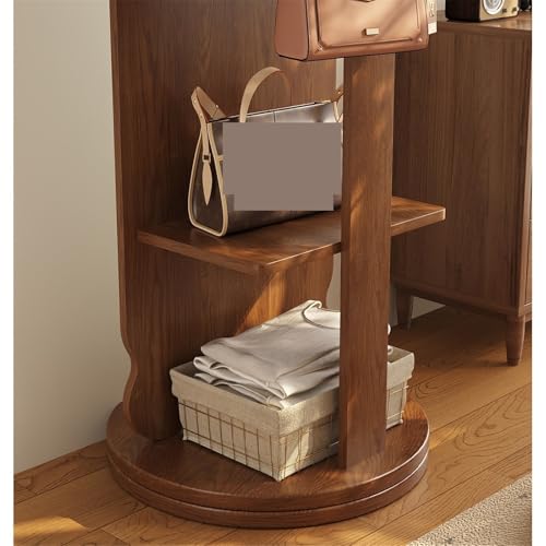 Decorative Wooden Full-Length Mirror Home Bedroom Rotating Floor-Standing Dressing with Clothes Rack for Living Room