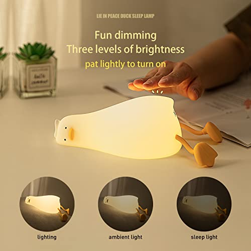 Benson Lying Flat Duck Night Light, LED Squishy Duck Lamp, Cute Light Up Duck, Silicone Dimmable Nursery Nightlight, Rechargeable Bedside Touch Lamp for Breastfeeding, Finn The Duck.