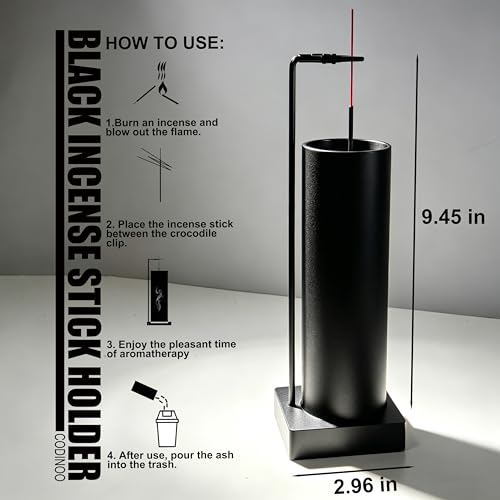Incense Holder for Sticks,Incense Burner Holder,Modern Incense Holder for Stick with Glass Ash Catcher,Insence-Stick Holder [Anti-Ash Flying] for Yoga Spa (Upside Down Full Black)