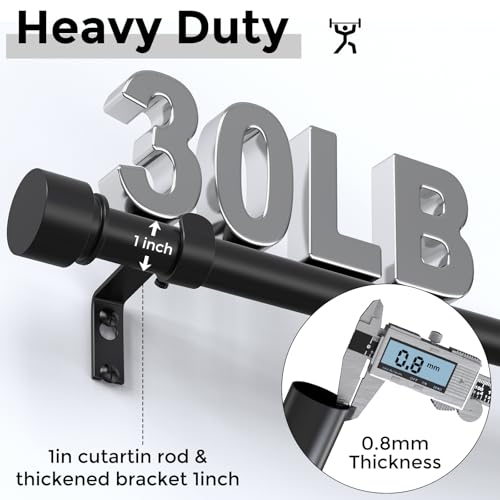 Curtain Rods 36-144 Inch, Extra Long Heavy Duty 1 Inch Curtain Rods for Windows, Black Adjustable Window Treatment Rod, Single Side Telescopic Splicing Drapery Rods Modern Design, Easy Installation
