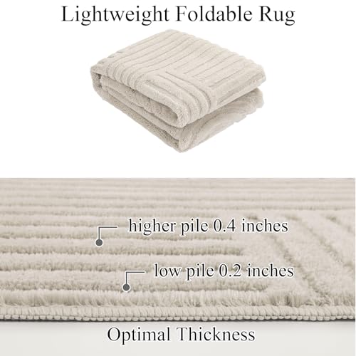 SHACOS Soft Cozy Fluffy Arch Pattern High-Low Pile Area Rugs 6'x9' Large Non Slip Washable Modern Geometric Rug Scandinavian Minimalist Carpet for Living Room Bedroom Dining Room, Beige