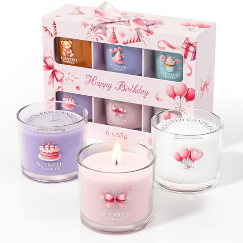 CHILLFLAME Birthday Candles, Scented Candles Gift Set for Stress Relief, 6 Scented Candles for Women and Men, Birthday Candle Gifts for Women (6 Colors, 14 oz)