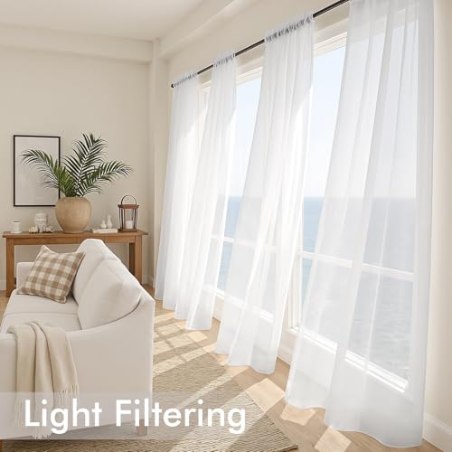 MIULEE White Sheer Curtains 84 Inches Long, 4 Panels Set, Light Filtering Rod Pocket Voile Drapes for Living Room and Bedroom, Airy Soft Fabric Window Treatments, 42 x 84 Inches