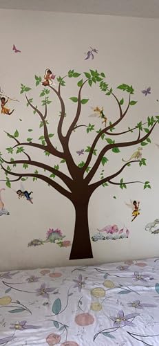 Amaonm Removable Cartoon Giant Brown Tree Wall Decals DIY Leaves Wall Sticker Peel and Stick Wall Decor for Nursery Kids Girls Nursery Room Bedroom Living Room Offices Kindergarten Decoration(Tree)