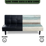 Decorative Armless Futon Cover Stretch Futon Sofa Bed Slipcover Machine Washable Printed Couch Cover Non-Slip Furniture Protector for Home Decor, Wood Grain Print White Blue