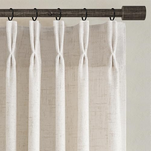 Joywell Linen Pinch Pleated Curtains 84 Inches Long 2 Panels | Thick Living Room Bedroom Drapes, Light Filtering Semi Sheer, Natural Cream Ivory Beige Birch, Boho Back Tab, with Clip Rings