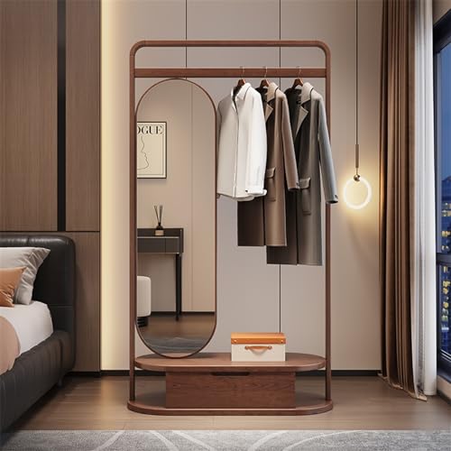 Standing Mirrors All Solid Wood Coat Rack, Floor-Standing, Bedroom, Home, Living Room, Clothes Rack, Dressing Mirror, One-in-One Full-Length Mirror, Clothes Rack(80CM)