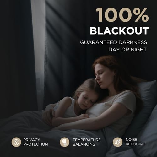 Joydeco 100% Blackout Curtains for Bedroom - Nature Linen 84 Inch Long Light Blocking 2 Panels Set, Rod Pocket & Back Tabs Living Room Drapes, Thermal Insulated Room Darkening Window Curtains