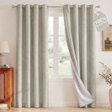 NICETOWN 100% Blackout Linen Beige Curtains 84 inches Long for Living Room, White Liner Composite Grommet Bedroom Thermal Drapes Casual Home Decor Window Treatments, 2 Panels, W52 x L84