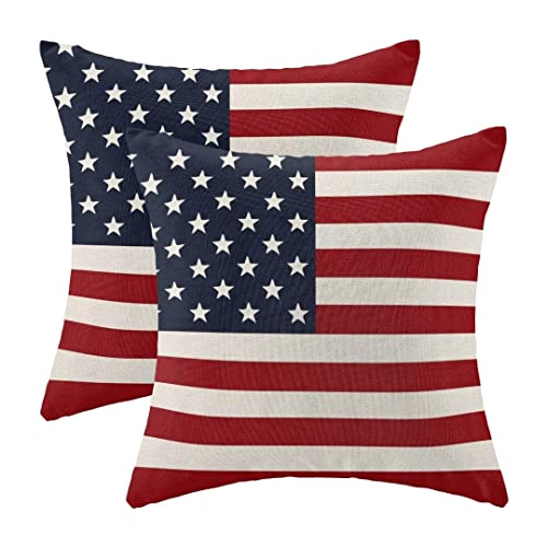 BETGINY 4th of July Pillow Covers 18x18 Set of 2, American Flag Patriotic Decorations Throw Pillow Covers Linen Farmhouse Independence Day Cushion Case for Couch Sofa Summer Home Outdoor Decor