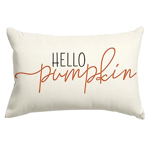 RABUSOFA Fall Pillow Covers 12x20 Inch,Autumn Hello Pumpkin Pillows Decorative Throw Pillows,Lumbar Outdoor Thanksgiving Cushion Cover Farmhosue Fall Decor for Bedroom Couch Sofa White