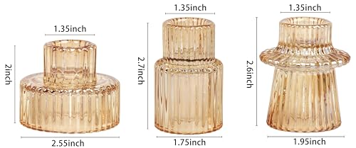 Vixdonos Taper Glass Candlestick Holders Tealight Candle Holders for Table Centerpieces, Wedding Decor and Dinner Party (3 Pcs, Gold)