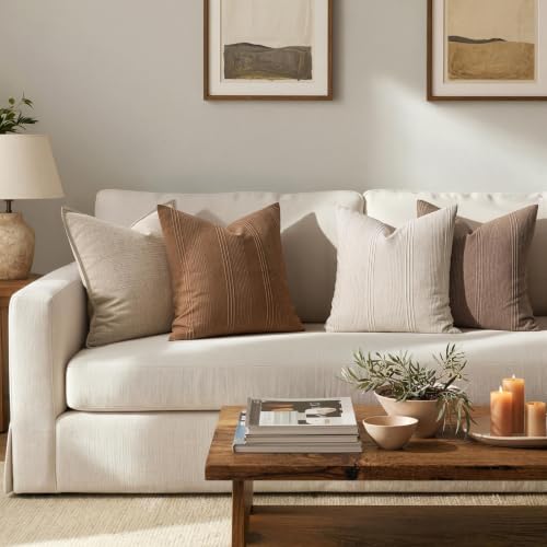 MIULEE Fall Decorative Striped Throw Pillow Covers 16x16 Sugar Brown 2 Pack