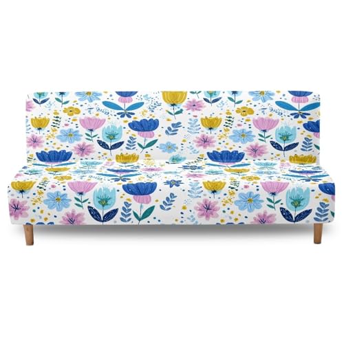 Xoenoiee Futon Sofa Bed Cover Stretch Armless Futon Slipcover Washable Elastic Sofa Couch Covers Home Furniture Protector, Boho Abstract Floral Daisy