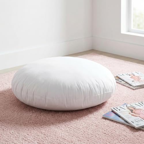 32 Inch Round Diameter Down Alternative Decorative Pillow Insert, Cotton Cover, White