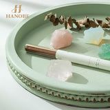 Hanobe Sage Green Tray Decor: Round Decorative Tray for Coffee Table Centerpiece - Wooden Candle Plate Holder for Rustic Farmhouse Home Living Room Kitchen Counter