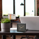 WHW Whole House Worlds Mid-Century Modern Alarm Clock | Quartz Movement, Black, Gold Accents, Square, 1 AA Battery (Not Included) 3.75"