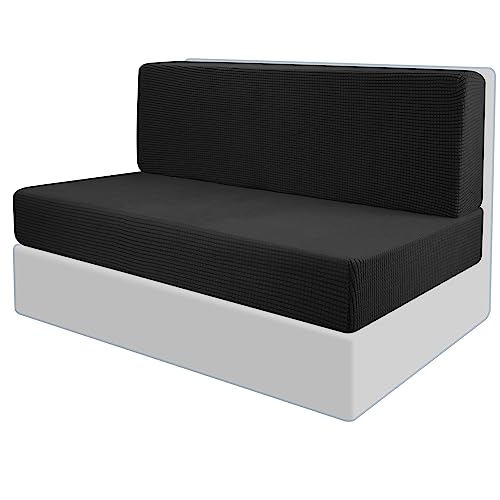 Tlswshsy RV Dinette Cushion Covers-Stretchable Loveseat Sofa Furniture Protector -Elastic Camper Cushion Slipcoversfor RV Camper Car Bench (Black)