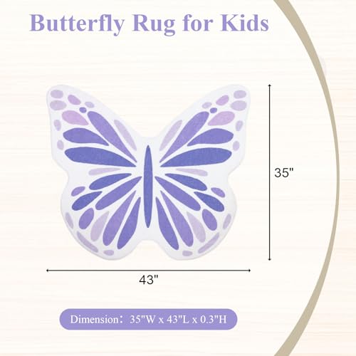 Topotdor Cute Butterfly Kids Rugs for Girls Bedroom, Toddler Nursery Rug Soft Washable Kids Area Rug for Butterfly Living Room Playroom Decor, Purple 35 x 43 inch