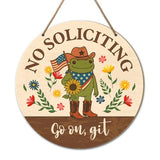 Funny Frog No Soliciting Sign for House Front Door, Go on Git, No Soliciting Wood Hanging Sign for Home Entryway Yard Wall