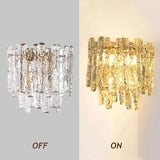 Wall Light, Luxury Crystal Wall Sconce, Gold Metal and Clear Textured Glass Ice Block Lamp, E14 3-Light 3-Color Dimmable LED Fixture for Bedroom Living Room Hallway Dining Room Parlor