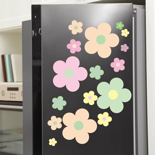 Hotop 128 Pcs Y2K Room Decor Cute Flowers Wall Decal Aesthetic Preppy Wall Art Decor Peel and Stick Retro Stickers Room Aesthetic Decor for Girl Teen Home Dorm Bedroom Decoration (Danish Pastel)