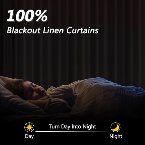 Guken Cream Linen Blackout Curtains 84 Inch Length 2 Panels Set for Living Room Bedroom Back Tab Thermal Insulated 100% Black Out Drapes Room Darkening Window Curtain Ivory Natural Beige