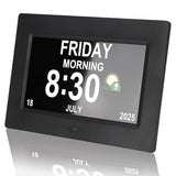 Digital Dementia Clocks for Seniors, 7 Inch, Black | Day Date Time Large Display for Poor Vision Easy Read, Medication Reminder Alarm, Spanish 10 Languages, Alzheimer Gifts